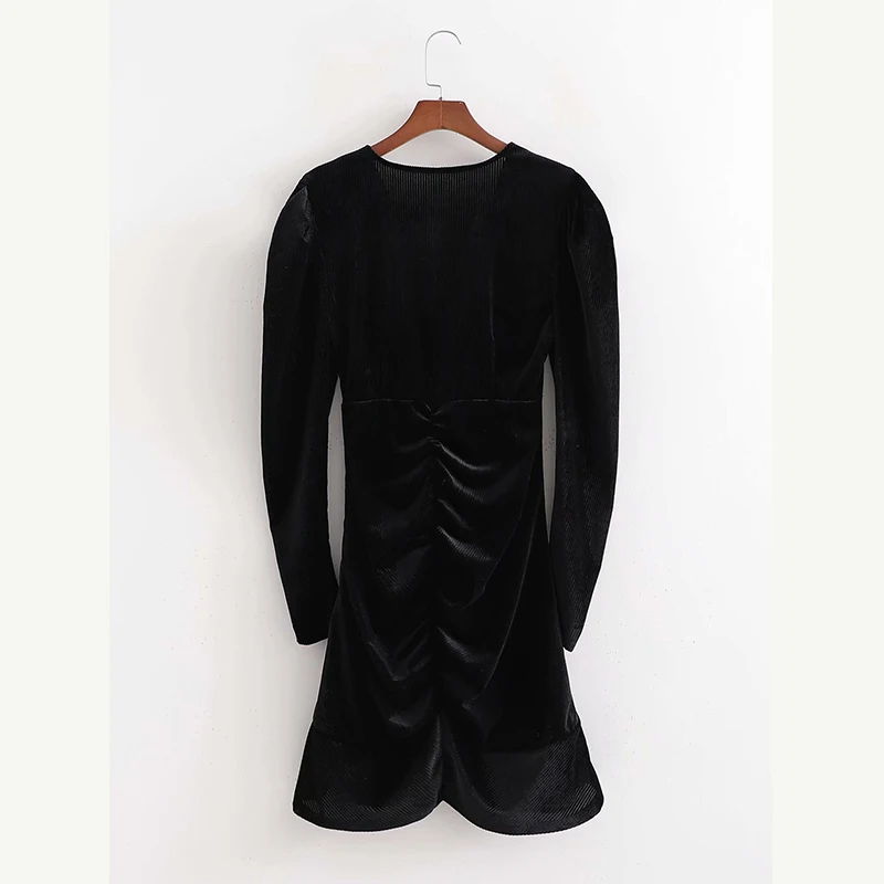 

Za 2021 Spring Fishtail Black Velvet Mini Dress Women Vintage French Elegant Long Sleeve Sexy Dress Woman Fashion Ladies Dresses