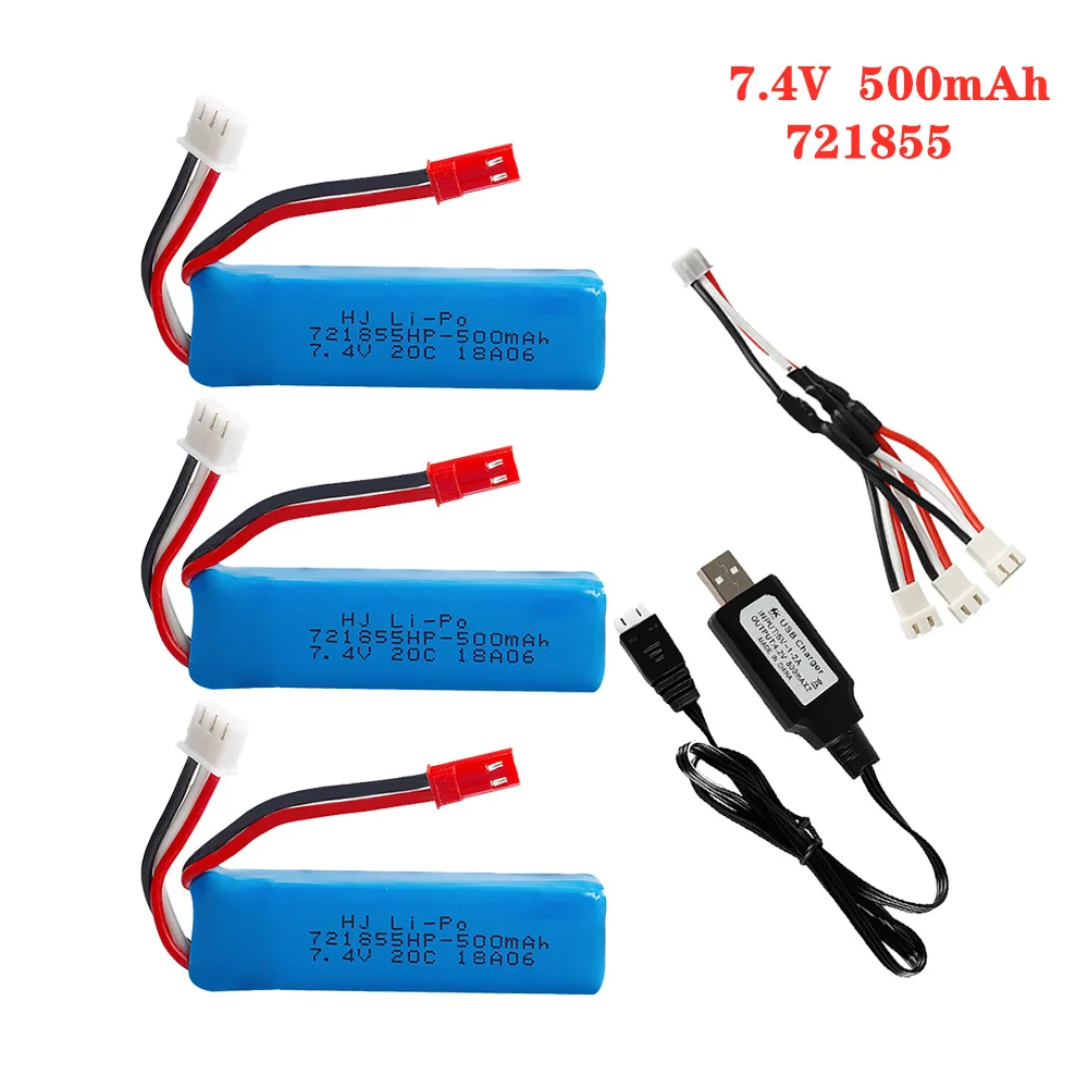 1-3 шт. 2S 7,4 в 500 мАч 721855 20C литий-полимерный аккумулятор + USB 3 в 1 кабель для передачи данных зарядное устройство для WLtoys A202 A212 A222 A232 A242 A252 4WD Радиоуправляемый автомобиль