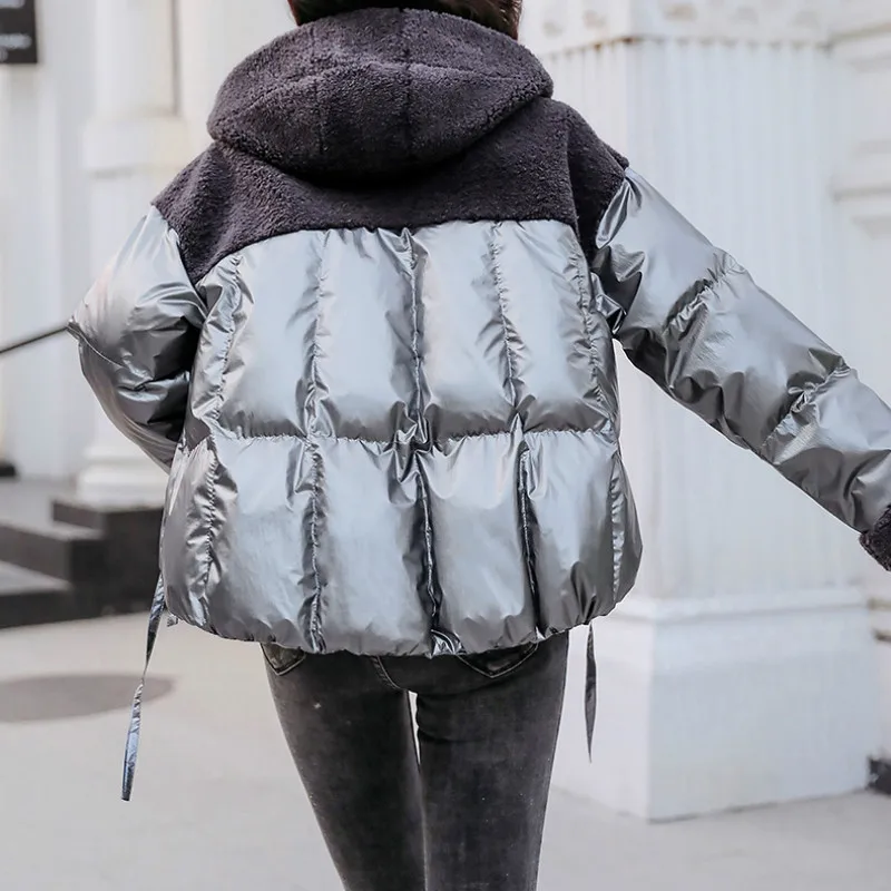 Thicken Solid Colors Coat Padded Jackets New Parka Winter Women Fashion Warm Wool Hooded Pocket Zipper Long Sleeve Windproof Fur