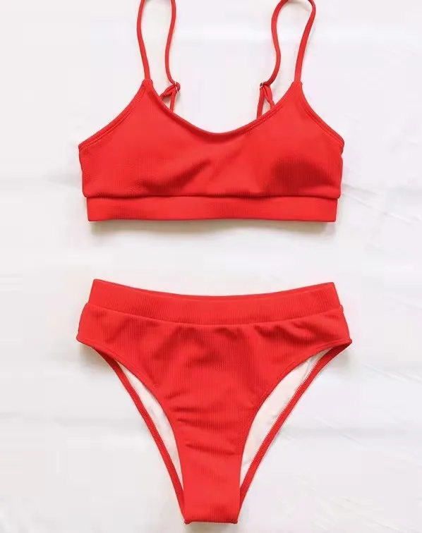 

High Waist Bikinis Swimsuits Women Push Up Swimwear Ribbed Strap Bathing Suit Biquini Brazilian Bikini 2021 New Beachwear