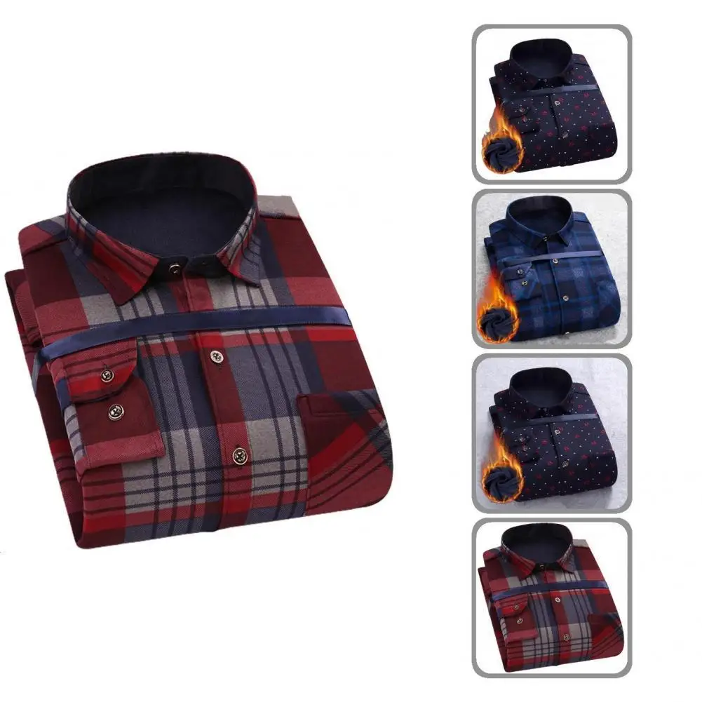 

Men Shirt Thermal Plaid Design High Elasticity Soft Touching Autumn Shirt Winter Shirt for Indoor