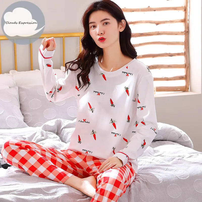 women pajama set Зимняя Пижама для отдыха и сна, топ с длинными рукавами+ длинные штаны, Женский пижамный комплект, мультяшная Пижама, Хлопковая пижама для женщин, Размеры M, L, XL, XXL, XXXL - Цвет: women pajama set