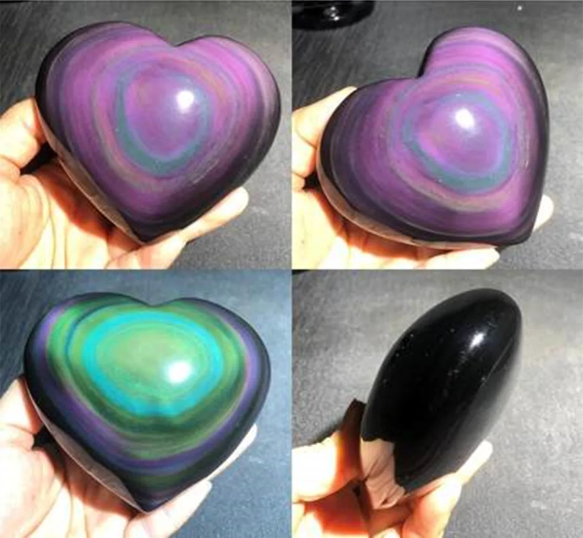 

Black Rainbow Obsidian Mexico Polish Crystal Heart Palm Stone Healing Palmstone