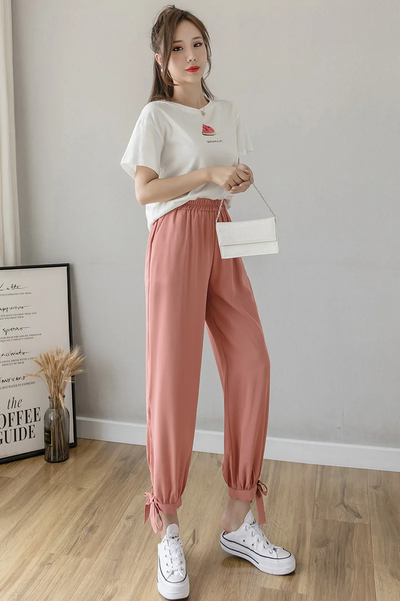 

High Waist Summer Wide Leg Flared Loose Chiffon Pants for Women S M L XL
