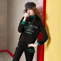 2020 new plus velvet womens autumn and winter loose thick letter printing pullover semi high collar top tide brand