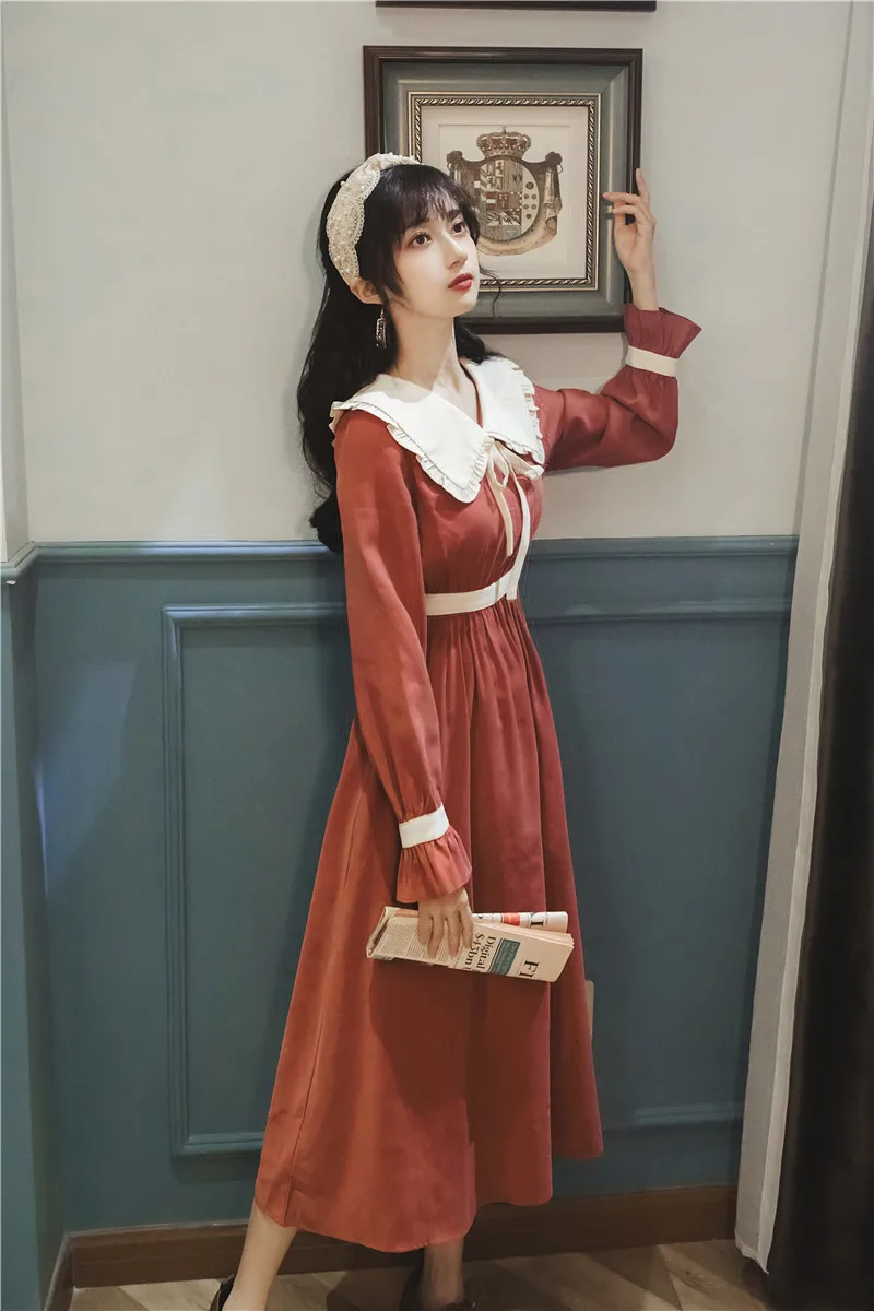 Новое хлопковое вельветовое платье в винтажном стиле с длинным женское 2021