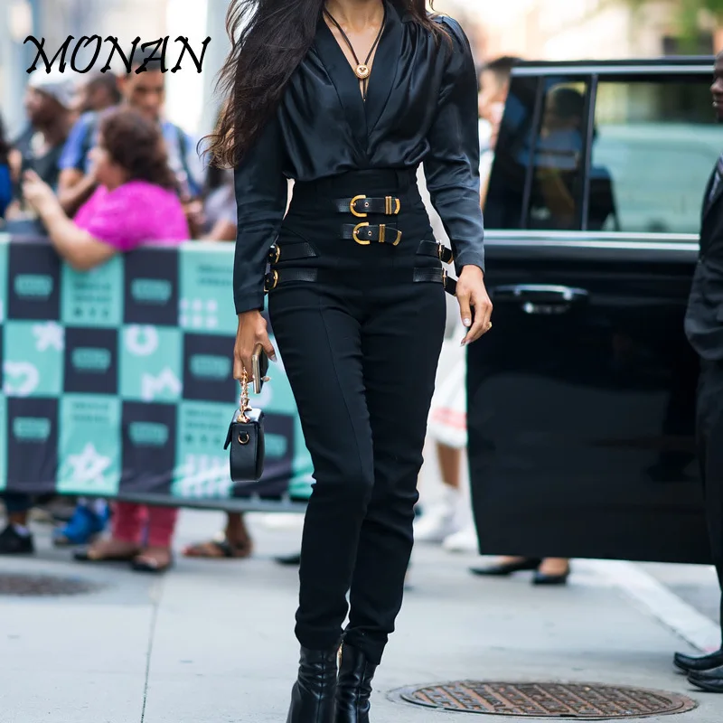 Эластичные Брюки-карандаш с высокой талией женские осенние тонкие обтягивающие