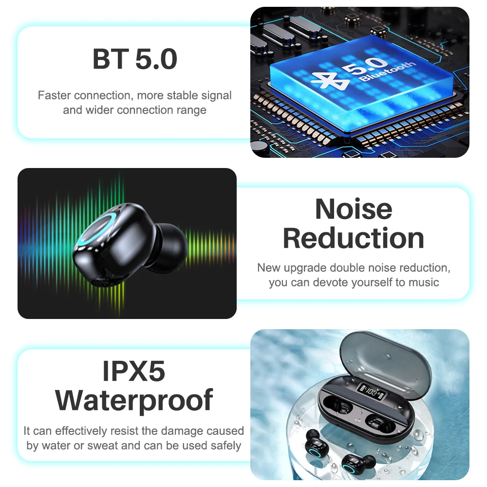 TWS-стереонаушники с зарядным устройством и светодиодный кой Bluetooth | Электроника