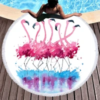 free shipping novelty gift fringed large spa swim bath beach towel blanket watercolor pink purple flamingo flower love words