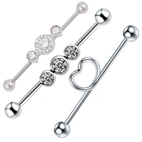 1pc stainless steel industrial ear piercing 38mm white crystal heart ear cartilage tragus helix piercing body jewelry for women