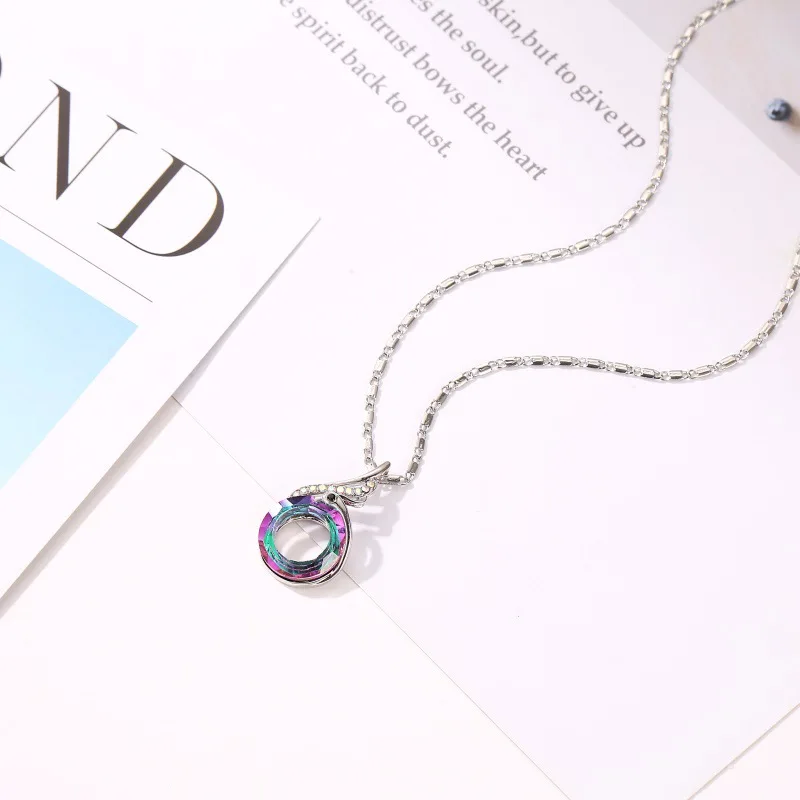 

Colorful crystal gradient Zircon pendant necklace female women national wind peacock necklace fashion jewelry clavicle necklace