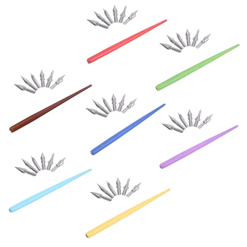 Деревянная манга комикс английская каллиграфия авторучка с 6 наконечниками