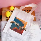 Сумка-шоппер женская с забавным графическим рисунком, модный брезентовый многоразовый саквояж на плечо в стиле Харадзюку, вместительная сумочка для покупок