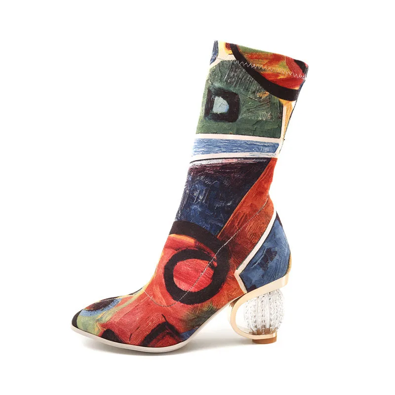 Женские ботинки Phoentin из стрейчевой ткани женские в стиле ретро на высоком