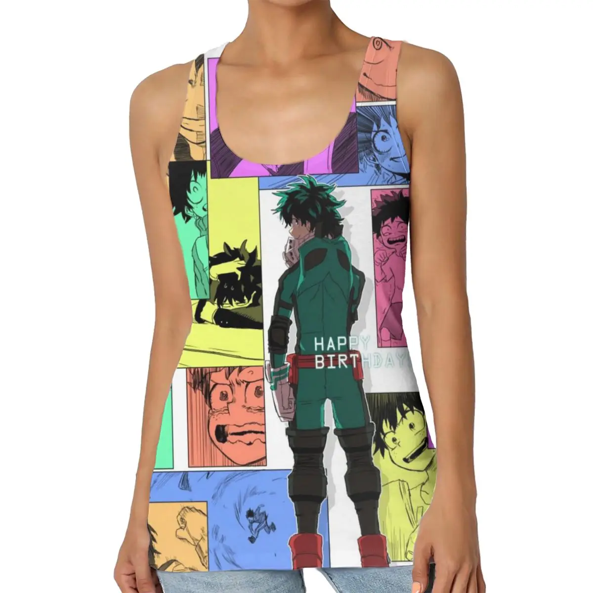 

Майка женская летняя без рукавов с принтом и круглым вырезом