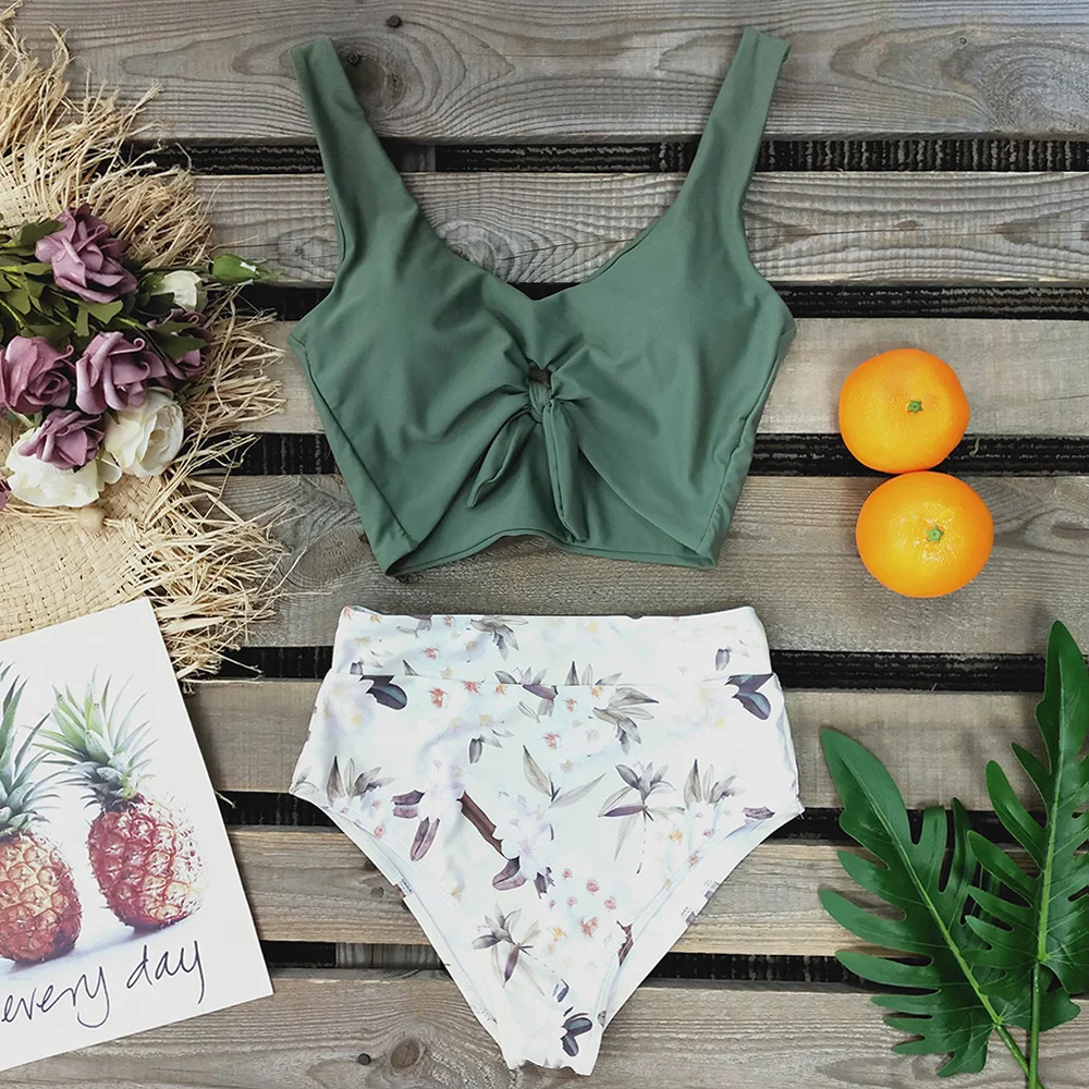 High Waist Bikini Set 2020 Sexy Front Bow Swimwear Women Swimsuit Summer Beach wear Vacation Bathing Suit biquini female