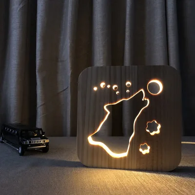 Creaitive Horse Wolf 3D деревянный светодиодный ночник USB Charing лампа атмосферная Лампа