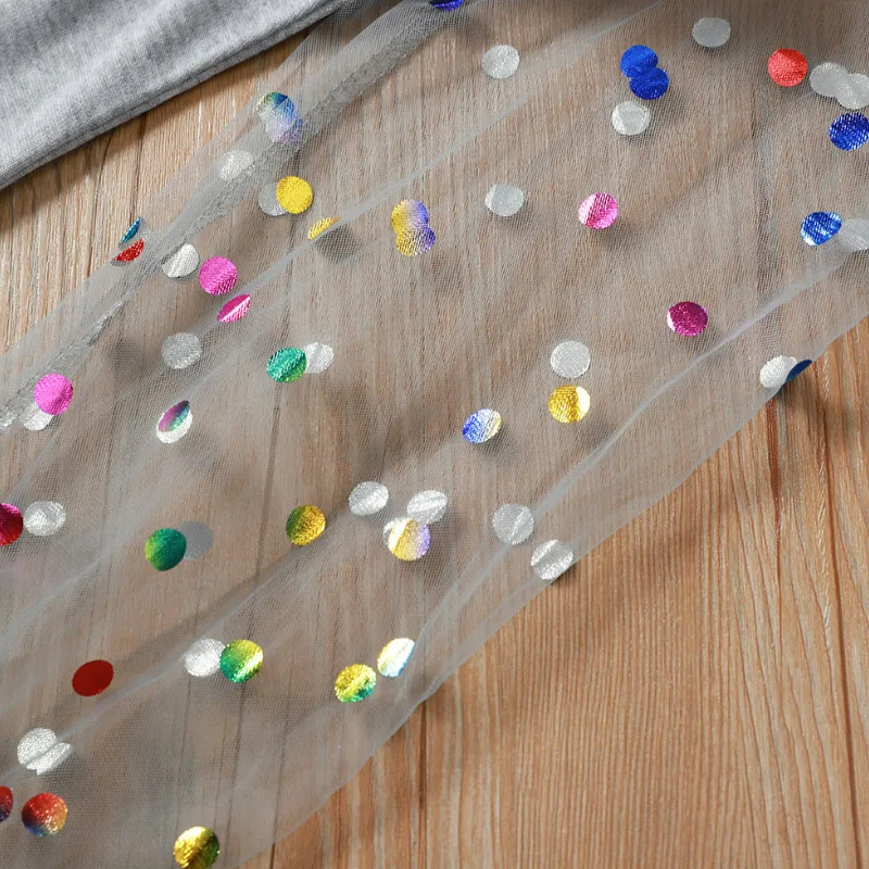 Женская футболка с блестками и длинным пышным сетчатым рукавом повседневная