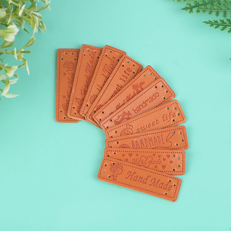 

10Pcs Handmade Labels Tags Clothes Garment PU Leather Hand DIY Sewing Supplies