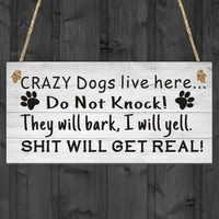 plaque pendant pet accessories crazy dogs live here cat signs do not knock pet tag wooden sign wooden hot dog accessories