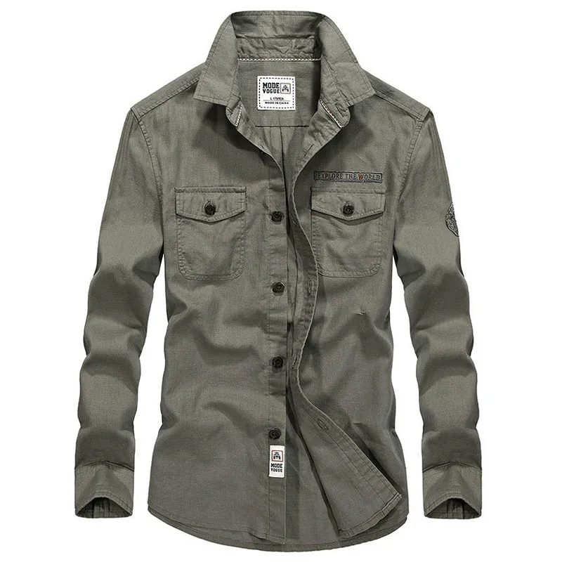 Бренд армии рубашка в стиле милитари для мужчин 2018 Сезон весна осень 100% из хлопка