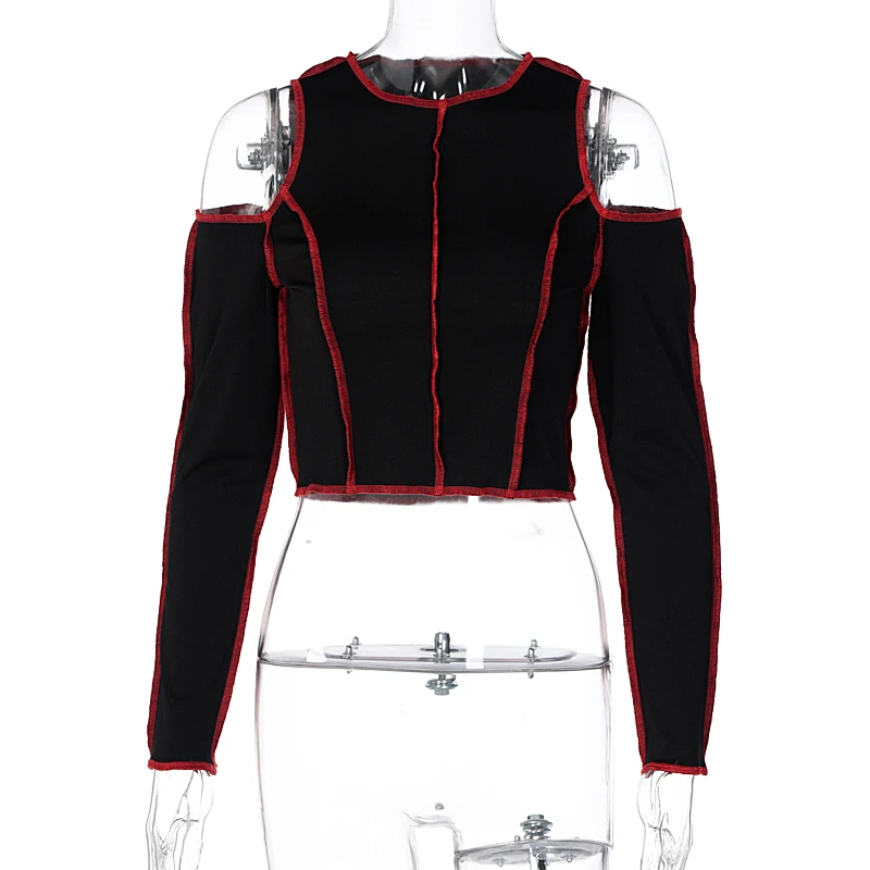 

Chicology Goth Hollow Out Fashion Tshirt Women Long Sleeve Crop Top T Shirt 2020 Winter Fall Clothes Punk Streetwear Gothic Tee