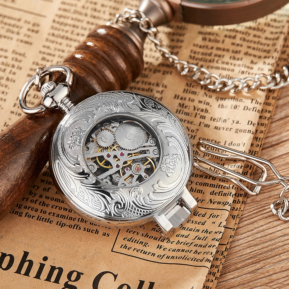Luxury Golden Mechanical Pocket Watches Unique Hollow Steampunk Hand-winding Mechanical Fob Watch Flip Necklace Clock With Chain