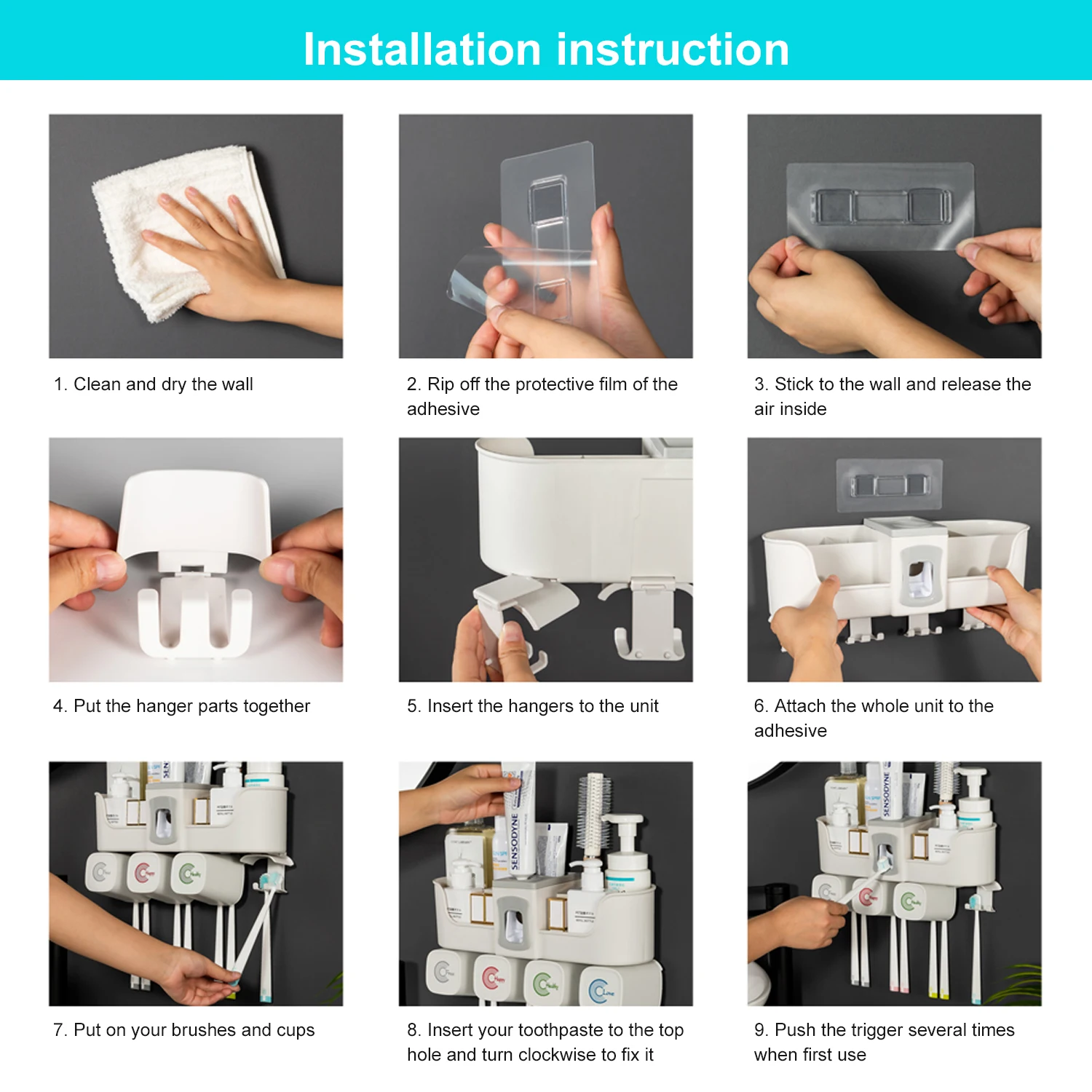 

Automatic Toothpaste Squeezer Toothpaste Dispenser Wall-Mounted No Drilling Toothbrush Holder with 3 Cups Bathroom Accessories