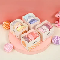 5 pcsbox cute grid stripe washi tape solid color masking tape decorative adhesive tape sticker scrapbooking planner stationery