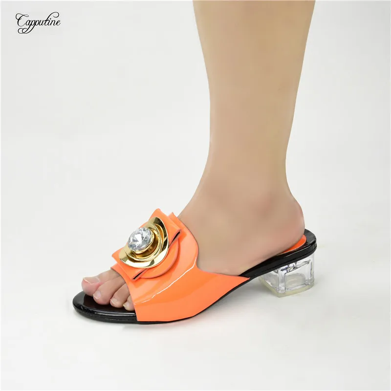 

Amazing Orange African Lady High Heel Evening Shoes With Stones 89-11 Heel Height 5CM