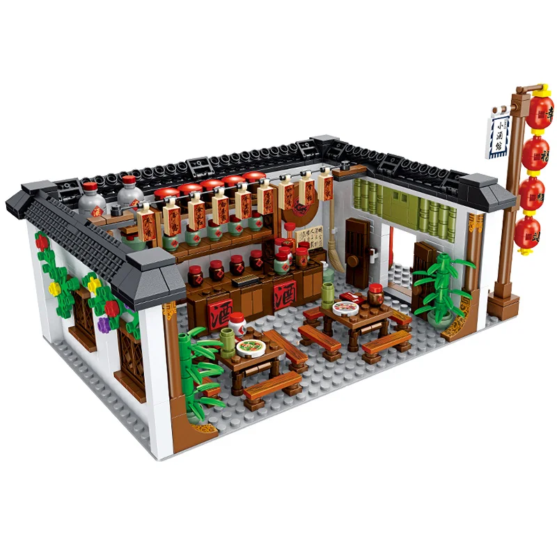 

1005pcs Happiness Station House Architecture Building Blocks City Street View Courtyard Tavern Bricks Toys for Boys