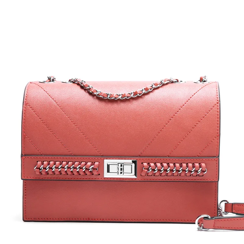 

Small Bag Genuine Leather Bag Women's Bag New Spring and Summer New Fashion Leather Chain Messenger Square Sling Bag