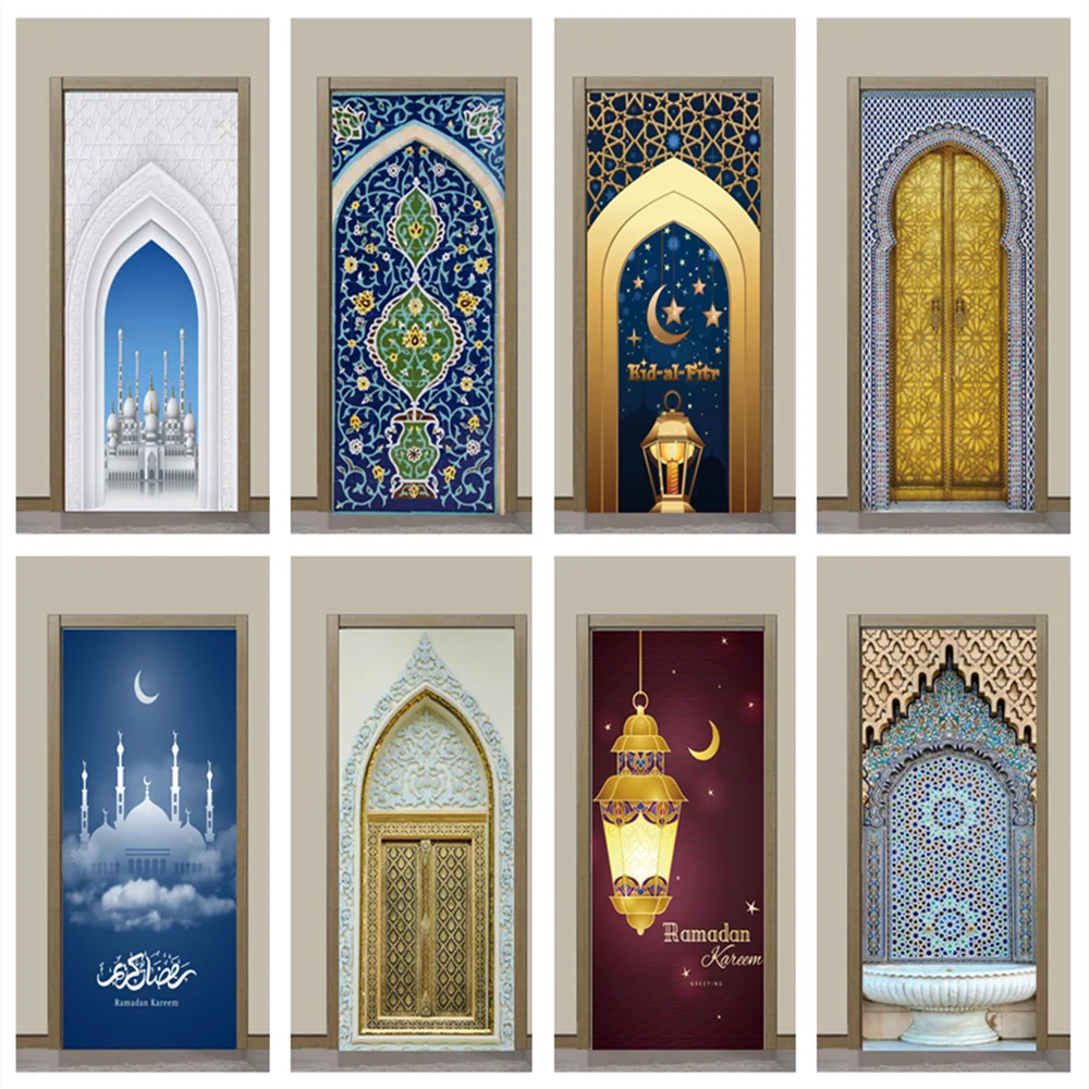 Muslim Peel & Sticker Door Stickers Home Decor Art Mural Living Room Great Mosque of Mecca Vinly Wallpaper Wall Stickers Porch