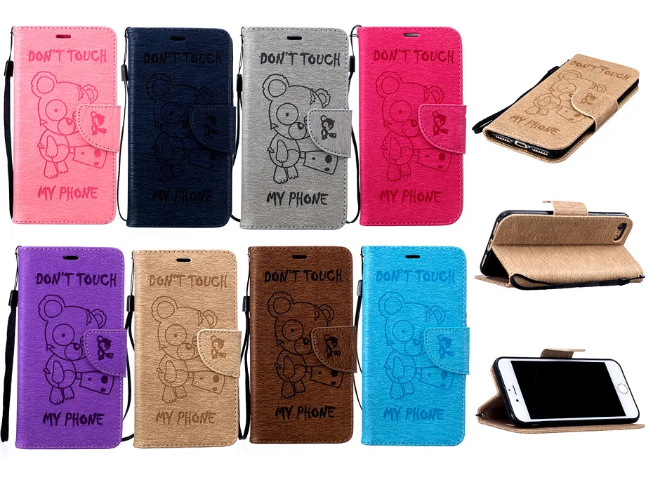 Цветной кожаный чехол-книжка чехол для iPhone 5 5S SE 6, 6 S, 7 Plus, милый рисунок с милым медведем, чехол-кошелек с подставкой и отделением для карт