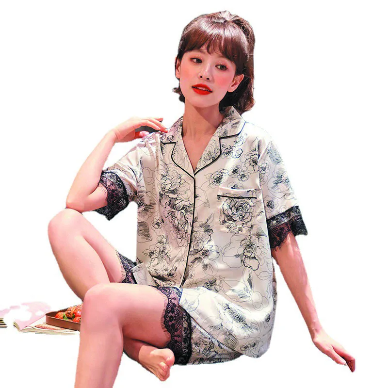 

Pliktea Summer Ladies' Home Service Ladies Casual Pajamas Service Atoff Home Summer Ladies Short Sleeved Shorts Suit Pajamas