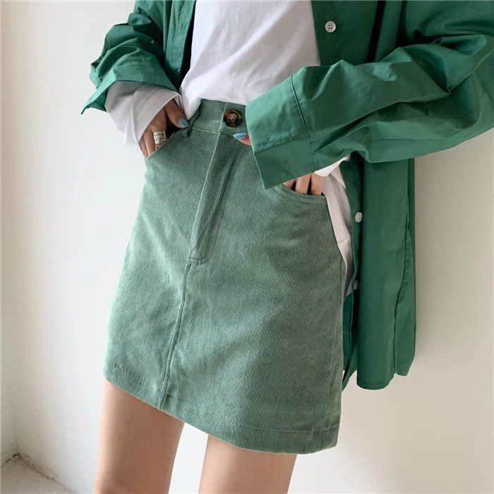 Вельветовая юбка в стиле ретро Корейская версия новинка 2021 летняя тонкая