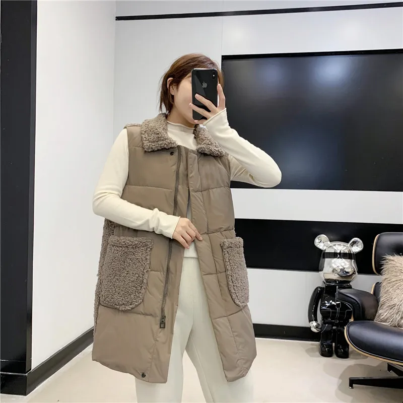 Хлопковый жилет из овечьей шерсти пуховое хлопковое пальто средней длины