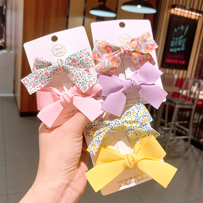 

2Pc/Set Cute Girl Bows Hairpins Solid Color Pin Printing Flower Hair Clips for Children Headband Kids Accessories Headwear