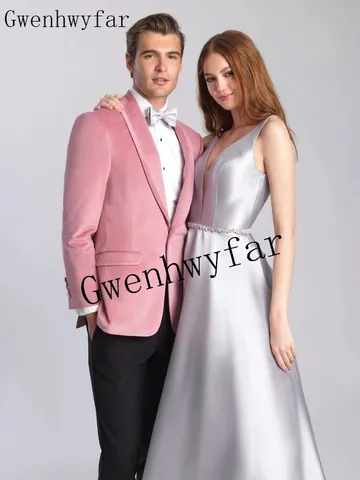 Gwenhwyfar розовые бархатные мужские костюмы, смокинг для жениха с отложным воротником, лучший мужской свадебный костюм для жениха, мужской костюм (пиджак + брюки)