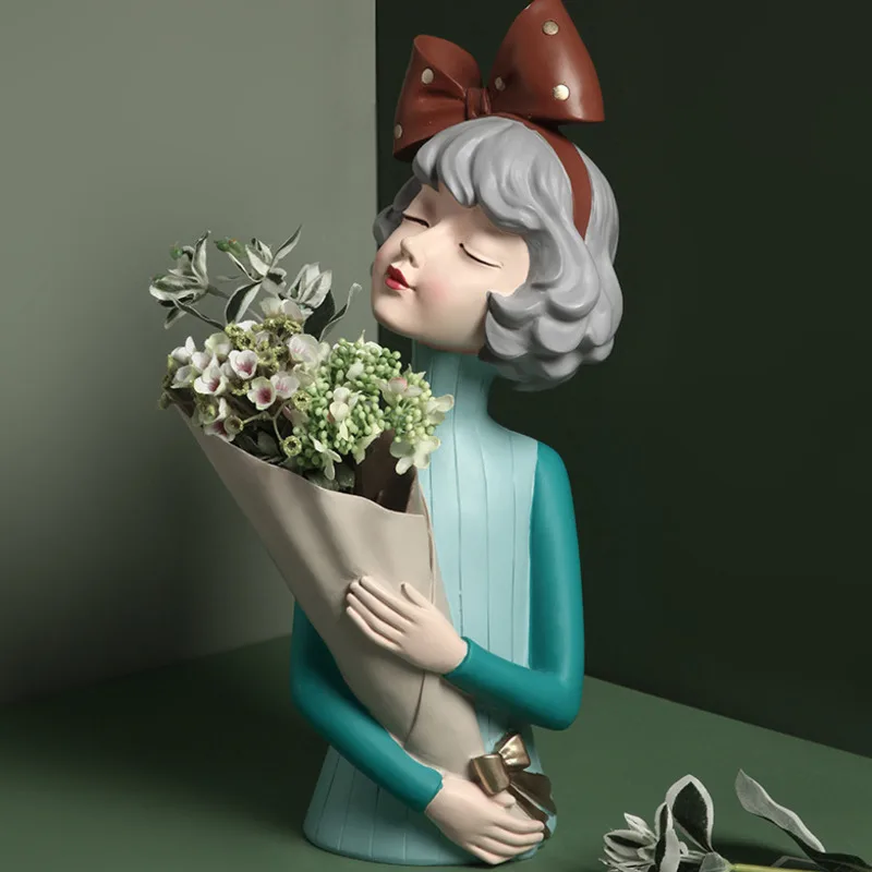 Estatua de florero de mariposa para chica, escultura de resina, Arte Abstracto n&oacute;rdico, accesorios de decoraci&oacute;n para el hogar y sala de estar, regalos-2