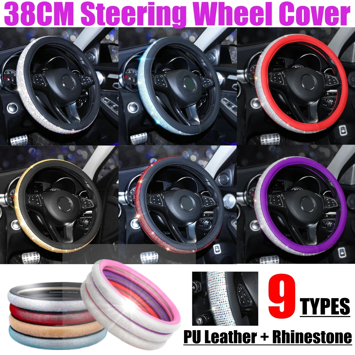 38 см автомобиля искусственная кожа крышки рулевого колеса крышка с украшением в