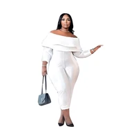 stylish lady off the shoulder ruffle rompers and jumpsuits 2021 autumn women long sleeve slash neck plus size elegant overalls