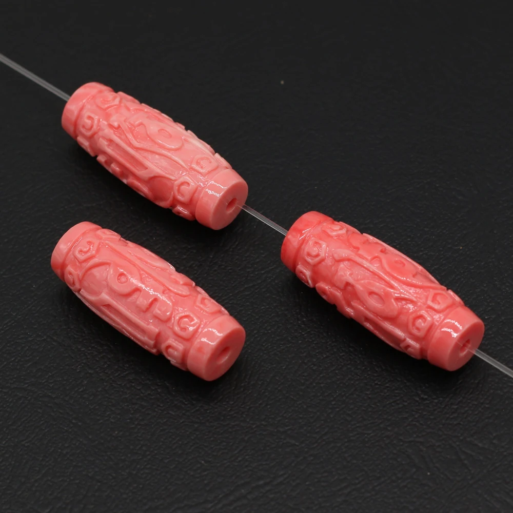 

Natural Coral beads long cylindrical sculpture Pink Through hole Loose Beads for Jewelry Making DIY Bracelet Necklace Accessorie
