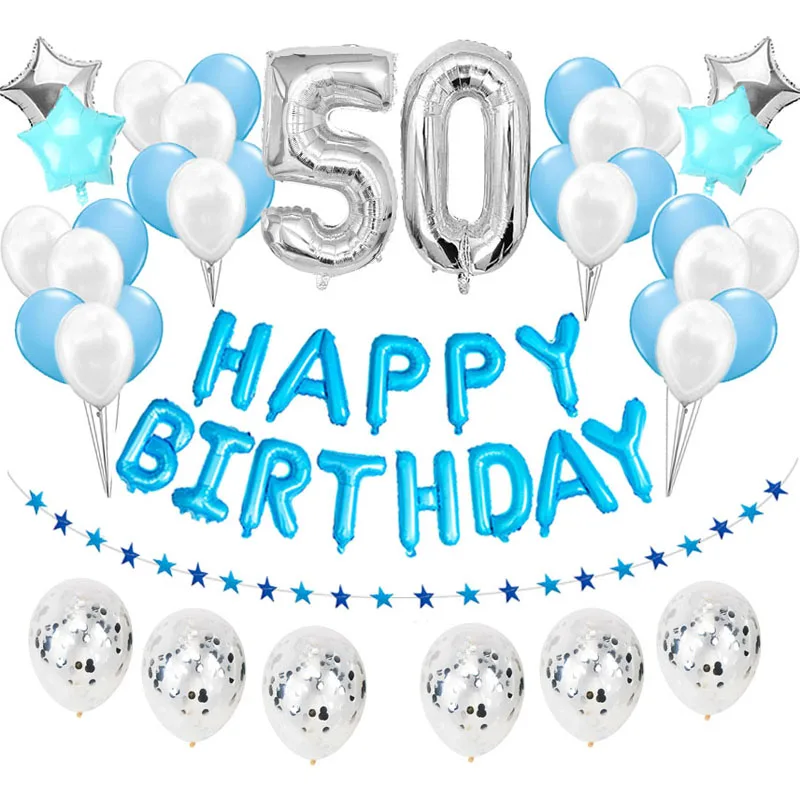 38 шт. 30th 40th 50th 60th День Рождения Розовое золото День Рождения украшения для взрослых фотостудия 21st 30 фото стенд реквизит-Аксессуары - Цвет: silver blue 50