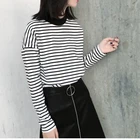 2020 Осенняя женская футболка, модная одежда, женская футболка с круглым вырезом, повседневный черный белый топ в полоску с длинным рукавом для женщин