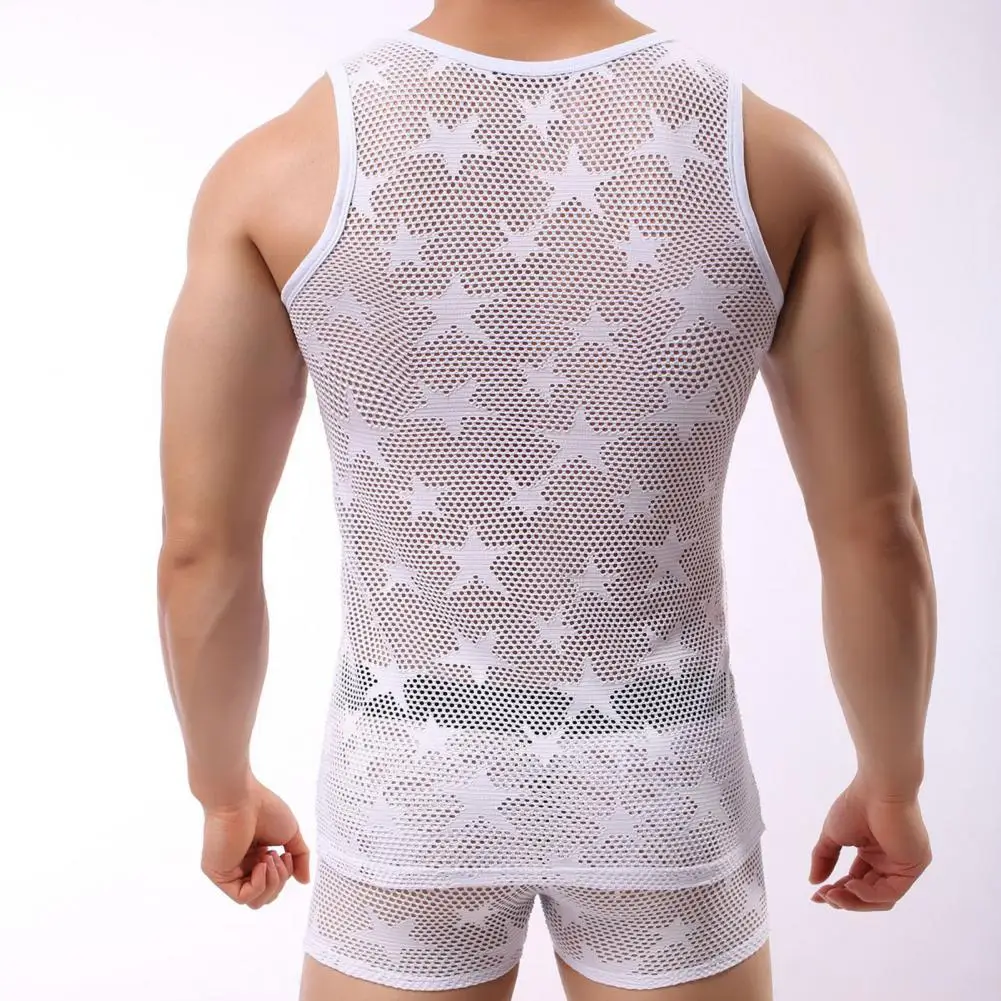 

Мужское нижнее белье, эластичное однотонное нижнее белье с круглым вырезом и пятиконечной звездой, сетчатая майка, мужской жилет, костюм