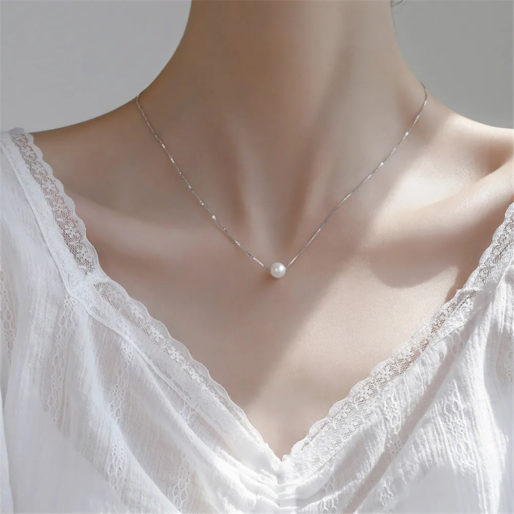 

2022 New Imitation pearl fairy air clavicle chain necklace chain choke 925 Sterling Silver Chain Jewelry Jewelry Girls Women