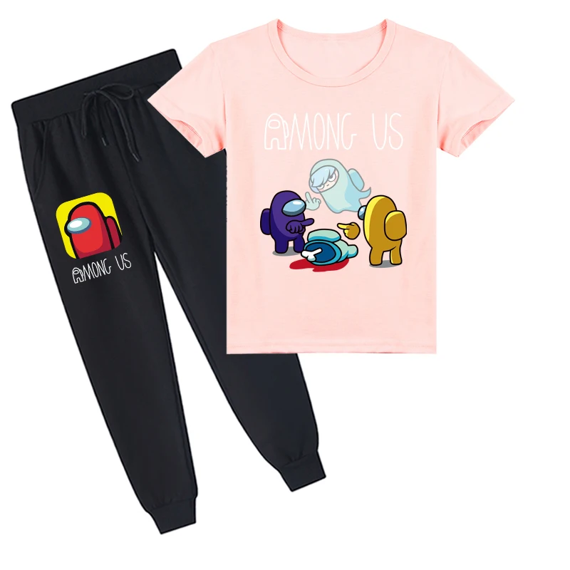 

2021 New Style Children's Among Us Impostor Graphic Printed Set Children Boys Girls Top Trousers Set T Shirt Sport Casual Set