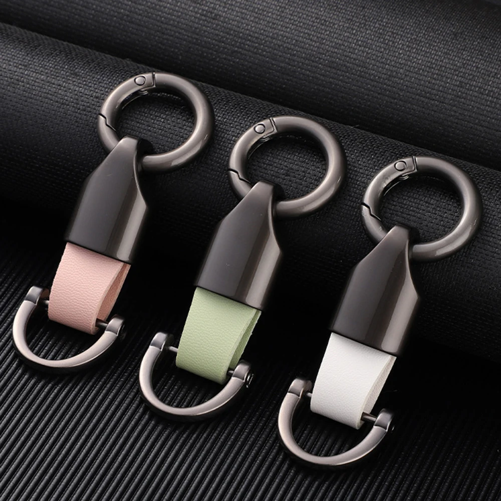 

Luxury Leather Men Keychain Black Detachable Horseshoe Buckle Keyring Holder Car Key Chain Pendant For Men Jewelry Gift