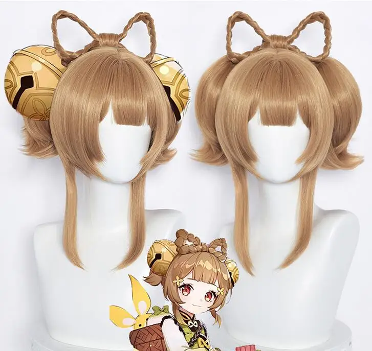 

Anime 40cm Cosplay Wig Genshin Impact Yaoyao Brown Clip Ponytail Synthetic Heat Resistant Hair Women Anime Role Play